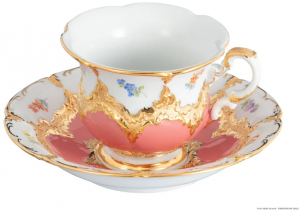 マイセン（Meissen） 宮廷の小花 アプリコット金箔 コーヒーカップ＆ソーサー B-Form 200ml 取手半金 01A279／15582